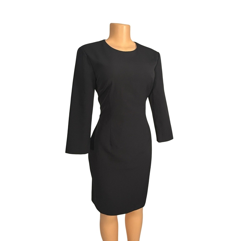 Antonio Melani Sheath Dress Womens 8 Black Excellent 3/4 Sleeve Knee Length